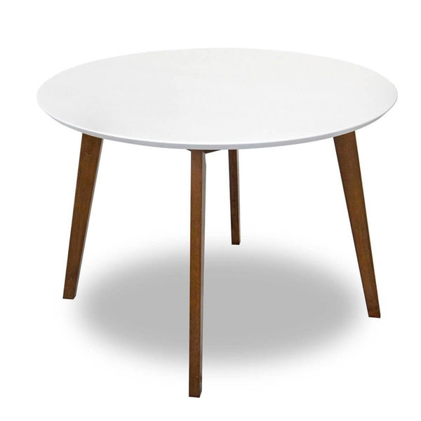 English Elm Alina Round Solid Wood Pedestal Dining Table White Top Dark Walnut Base Seats Four B183P231919
