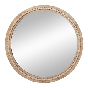 English Elm D30" Lowley Round Beaded Wood Frame Wall Mirror Bohemian Rustic Accent Decor W2078P296026