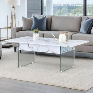 English Elm Multifunctional Lift Top Coffee Table with Tempered Glass Legs, Ergonomic Storage and Durable MDF Finish Transparent,White W2920P226076