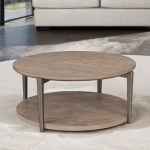 English Elm Round Round End Table with Metal Legs and Open Shelf, Modern Circular Accent Table, Durable Design Natural 50 L x 50 W x 8 H B2741P395331