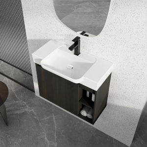 English Elm 28'' Floating Bathroom Vanity with Ceramic Sink Soft Close Door Melamine Cabinet Dark Oak W999P426640