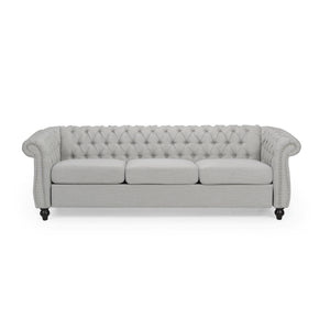 English Elm Christopher Knight Home® - 3 Seater Chesterfield Sofa with Button Tufted Diamond Stitch, Nailhead Accents & Scrolled Arms - Low Profile Grey N771P262584D