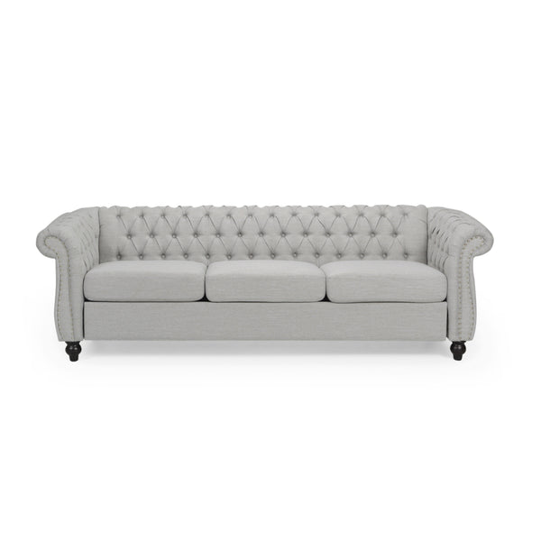 English Elm Christopher Knight Home® - 3 Seater Chesterfield Sofa with Button Tufted Diamond Stitch, Nailhead Accents & Scrolled Arms - Low Profile Grey N771P262584D
