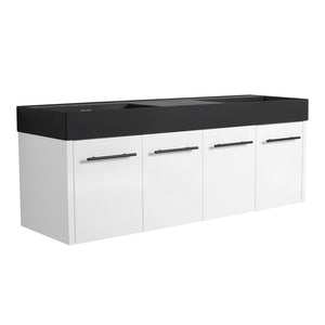 English Elm 60 Inch Wall-Mounted Bathroom Vanity With Double Black Resin Sink & Soft-Close Doors For Style W999S00253