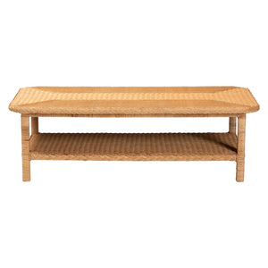 English Elm Bohemian Braided Rattan Coffee Table with Open Shelf for Organic Living Room Style B2750P467768