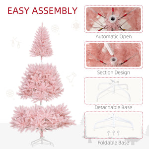 English Elm Homcom 6' Prelit Pink Christmas Tree - Realistic Douglas Fir With 250 Warm White Led Lights & Tips W2225P249686