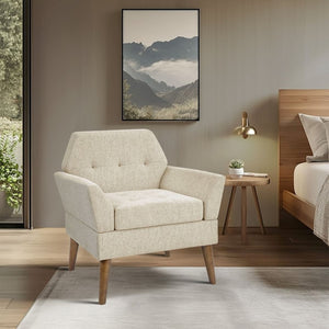 English Elm Modern Hand-tufted Lounge Chair Solid Wood Legs Mid-century Accent Seat for Living Room B035P482916
