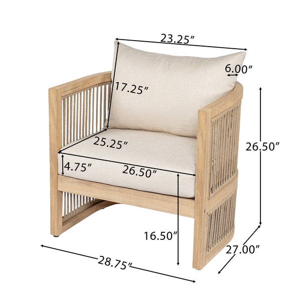 English Elm Christopher Knight Home® - Outdoor Acacia Wood Patio Chair Light Teak with Beige Cushions, Semi-Circular Back, Weather-Resistive Comfort N772P246423L