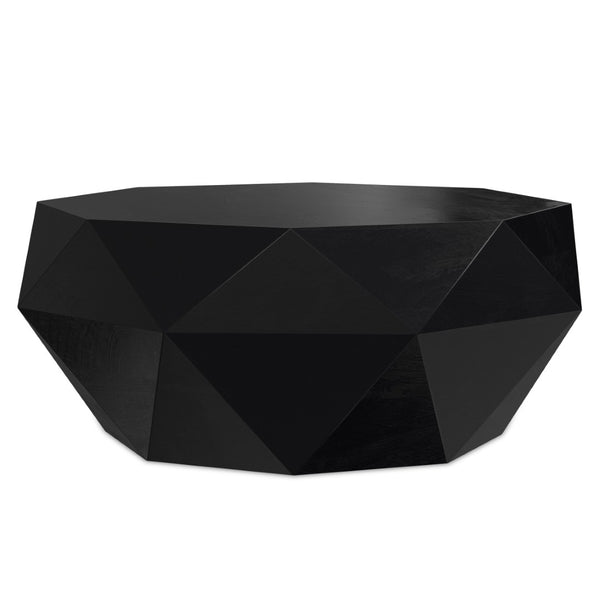 English Elm Zayn Solid Acacia Faceted Drum Coffee Table Sculptural Wood Grain Living Room Accent Black B136P429103
