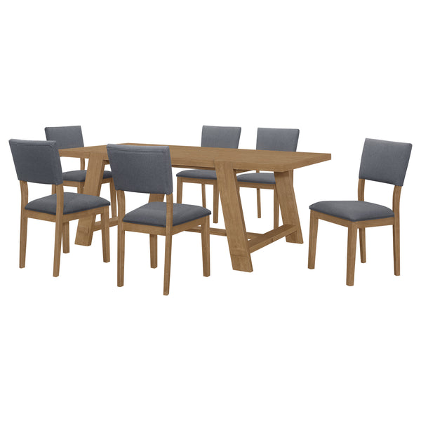 English Elm Gavilon 7-Piece Modern Farmhouse Dining Set With Trestle Table & Soft Blue-Gray Upholstered Chairs B062S01223