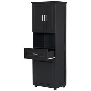 English Elm Tall Bathroom Cabinet with Tilt-Out Laundry Hamper, Adjustable Shelves, Anti-Tip Design & Large Storage Black WF323481AAB