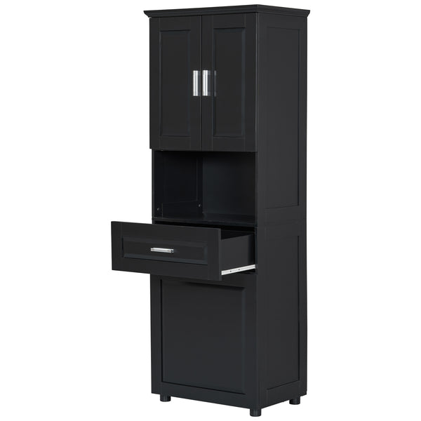 English Elm Tall Bathroom Cabinet with Tilt-Out Laundry Hamper, Adjustable Shelves, Anti-Tip Design & Large Storage Black WF323481AAB