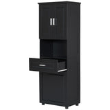 English Elm Tall Bathroom Cabinet With Laundry Basket, Large Storage Space Tilt-Out Laundry Hamper and Upper Storage Cabinet, Black