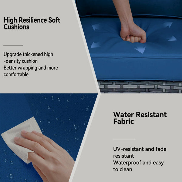 English Elm Wicker 5-Piece Patio Furniture Set - Elegant Rattan Sectional With Swivel Rocking Chairs & Ottomans W213S00048-GIGA