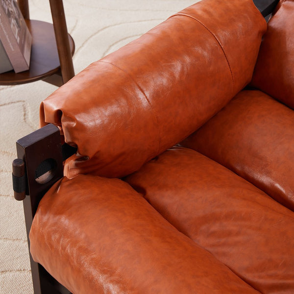 English Elm Medieval premium lounge chair with oil-waxed leather, removable cushion, mortise & tenon frame stability Retro Orange W2989P328541