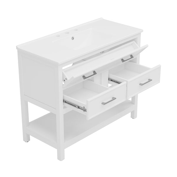 English Elm Christopher Knight Home® - 36" Modern Bathroom Vanity with Ceramic Sink, Tip-Out Tray, Soft-Close Drawers, Open Shelf, Waterproof Surface White N817P288908W