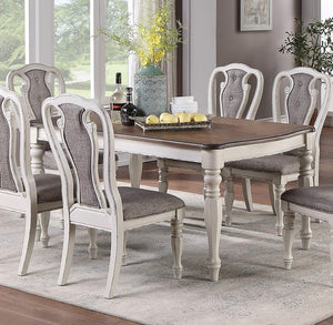 English Elm Transitional 7 Piece Dining Set Oak Veneer Table Antique White Carved Chairs B011S01229