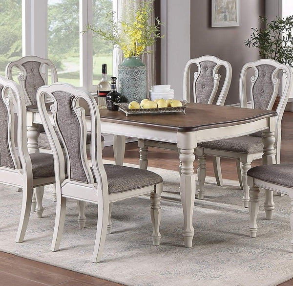 English Elm Transitional 7 Piece Dining Set Oak Veneer Table Antique White Carved Chairs B011S01229
