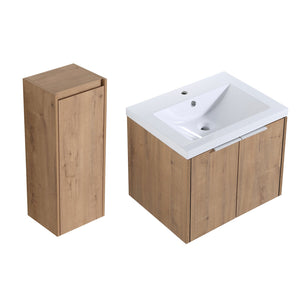 English Elm 24" Wall-Mounted Bathroom Vanity Set With Resin Sink & Side Cabinet – Soft-Close Doors, Modern Design W999S00217