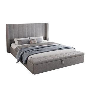 English Elm Christopher Knight Home® - Queen Boucle Platform Bed Frame with Curved Upholstered Headboard, Sturdy Slats, Luxurious Comfort Grey N757Q210306G