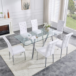 English Elm 71-inch Tempered Glass Dining Table Electroplated Metal Base Open Airy Modern Style White W3875S00005