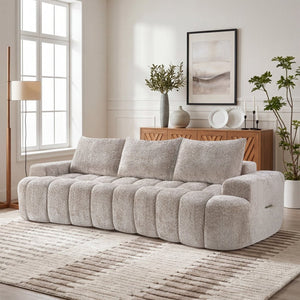 English Elm 100" Oversized Curved Boucle Sectional Sofa Channel Tufted 3 Seat Modern Living Room Camel W5515P496938