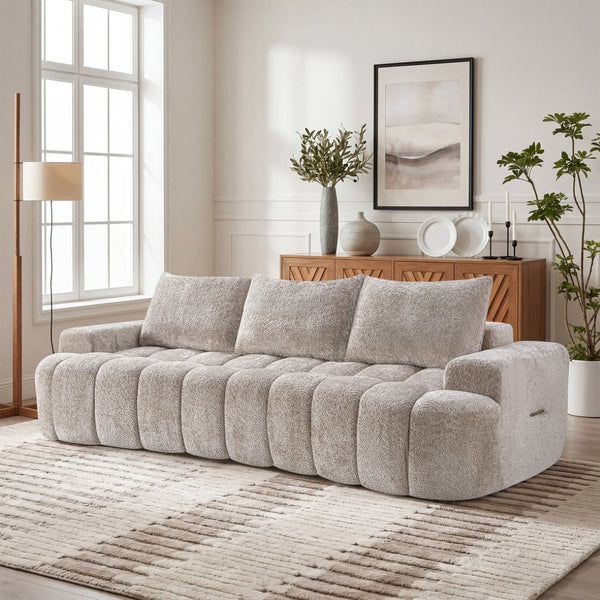 English Elm 100" Oversized Curved Boucle Sectional Sofa Channel Tufted 3 Seat Modern Living Room Camel W5515P496938