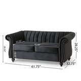 Christopher Knight Home® - Noble House - Glenmont Modern Glam Channel Stitch Velvet Loveseat with Nailhead Trim, Black and Dark Brown