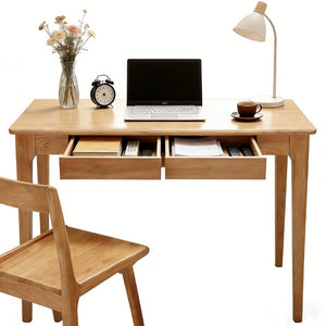 English Elm Solid Wood Mid-century Writing Desk with Two Drawers for Home Office or Bedroom W3204P445617