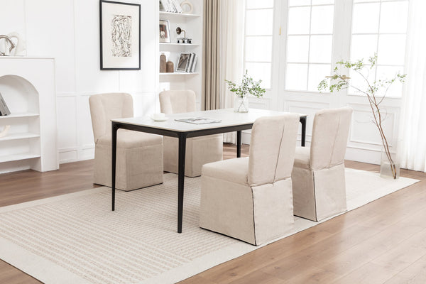 English Elm Linen Modern Dining Chairs Set of 2 — Padded Armless Fabric Side Chairs with Iron Legs, 250lb Capacity Beige W1170P365351