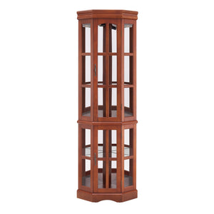 English Elm Corner Curio Cabinet with 5 Shelves and Built-In Lighting, Glass Display Case for Home Décor and Collectibles, Space-Saving Corner Accent (47x21x10.75) Walnut W1693P183978