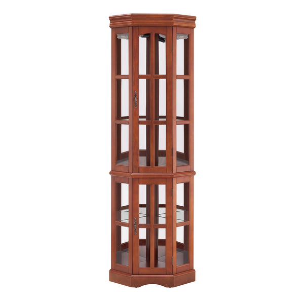 English Elm Corner Curio Cabinet with 5 Shelves and Built-In Lighting, Glass Display Case for Home Décor and Collectibles, Space-Saving Corner Accent (47x21x10.75) Walnut W1693P183978