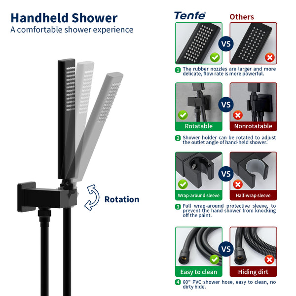 English Elm Male Npt Matte Black Waterfall Shower System With Handheld, High Flow Tub Faucet & Mixer Tap T3177P277545