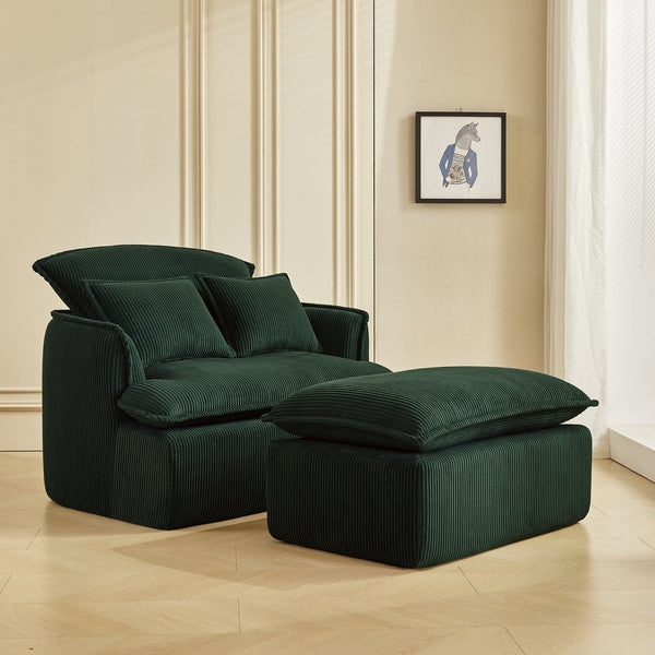 English Elm Convertible Compressed Sofa Chair Ottoman Corduroy Fold-Out Recliner for Small Spaces Dorm Apartments Green W1036P251813