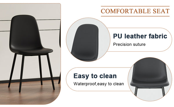 English Elm Modern Minimalist Black Dining Chairs Set of 6 — Waterproof PU Upholstered Spoon Seats, Sturdy Metal Legs, Non-Slip W1151P353621