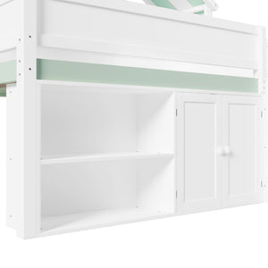 English Elm Full Size Pine Loft Bed with House Canopy Roof Built-in Shelves Kids Bedroom N7090005012F