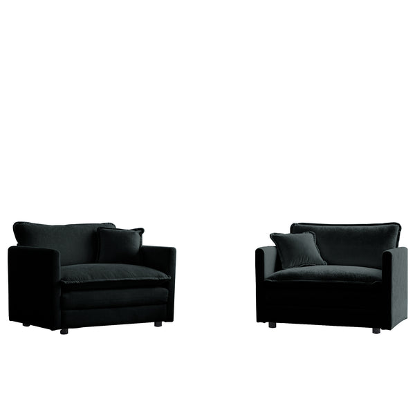 English Elm Accent Chenille Armchair Set of 2 — High-End Upholstered Living Room Side Chairs with Plush Toss Pillows, Durable Frame Black W714S00616