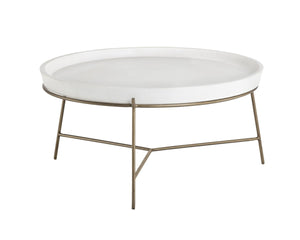 Sunpan REMY Coffee Table - Modern Industrial Design with Antique Brass Frame and White Concrete Top 103331