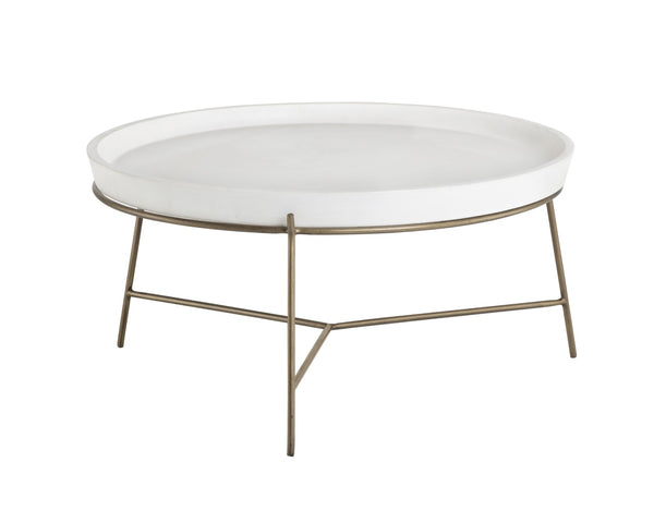 Sunpan REMY Coffee Table - Modern Industrial Design with Antique Brass Frame and White Concrete Top 103331