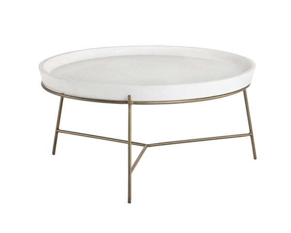 Sunpan Remy Coffee Table - Elegant Steel Frame with Unique Concrete Top for Chic Indoor & Outdoor Spaces Antique Brass / White