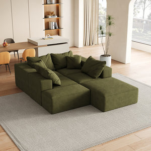 English Elm Modern Upholstered Sectional Sofa Set Modular 132" L-Shape Chenille Couch with 6 Pillows, No-Assembly Comfort and FlexibilityReadable? Green W834S00501
