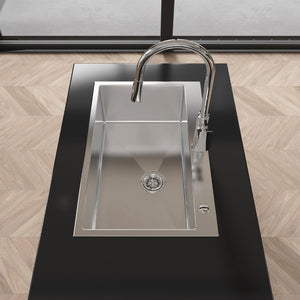 English Elm Stainless Steel Handmade Single Bowl Kitchen Sink Deep Basin Brushed Nickel Finish T3177P286035