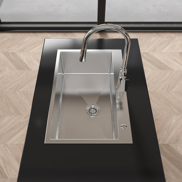 English Elm Stainless Steel Handmade Single Bowl Kitchen Sink Deep Basin Brushed Nickel Finish T3177P286035