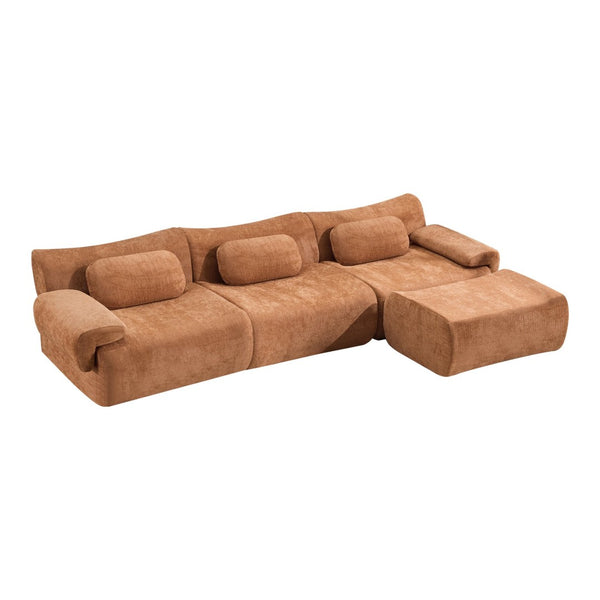 English Elm Modular Chenille Deep Seat Sectional Sofa with Bamboo Frame for Living Room Lounge Orange W1829S00070