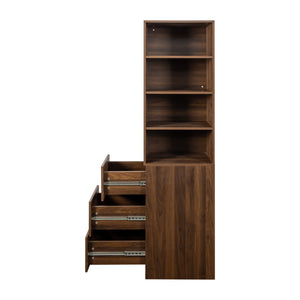 English Elm 70.87" Tall Storage Cabinet with 3 Side Drawers and 4 Display Shelves - Modern Wooden Organizer for Living Room W331P281206 W331P281206