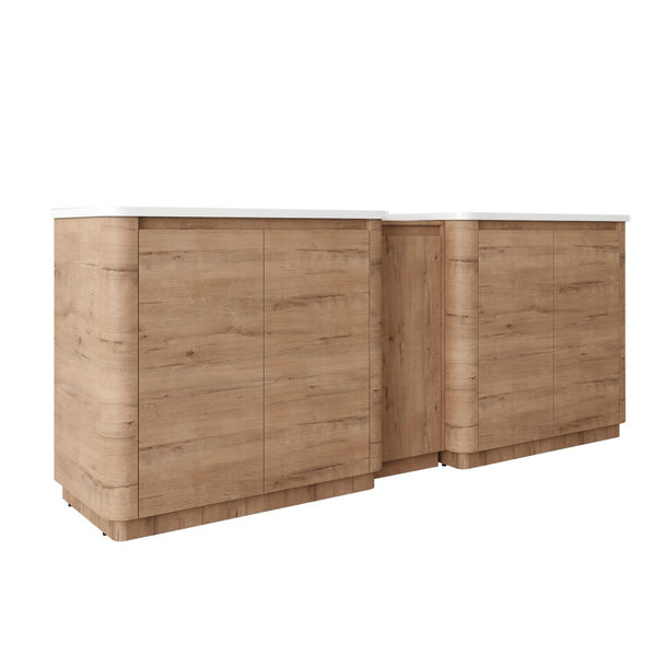 English Elm 84'' Freestanding Double Sink Bathroom Vanity Oak Finish Soft Close Storage Cabinet W999S00516