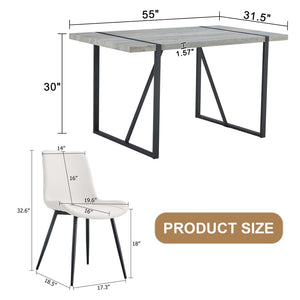 English Elm Table And Chair Set: Modern Grey Marble Dining Table With 6 Pu-Cushioned Chairs & Metal Frame W1151S01883-GIGA