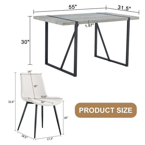 English Elm Table And Chair Set: Modern Grey Marble Dining Table With 6 Pu-Cushioned Chairs & Metal Frame W1151S01883-GIGA