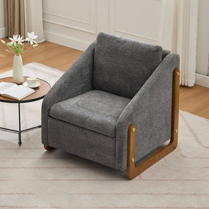 English Elm 057- Chenille Fabric Modern Armchair with Wooden Frame and Gold Trim, Ergonomic Cushioned Accent Seat for Living Room Bedroom (Gray) W527P239828