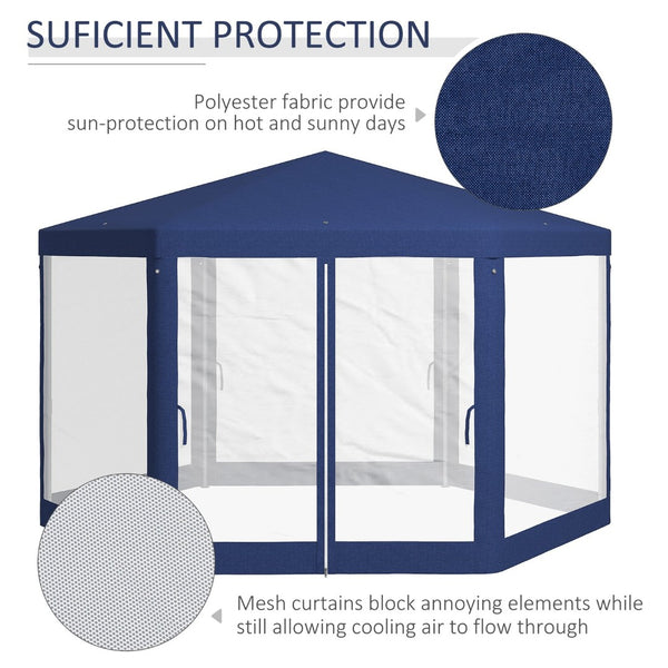 English Elm Outsunny Hexagon Party Canopy with Mesh Sidewalls Uv Roof Steel Frame Outdoor W2225P174174